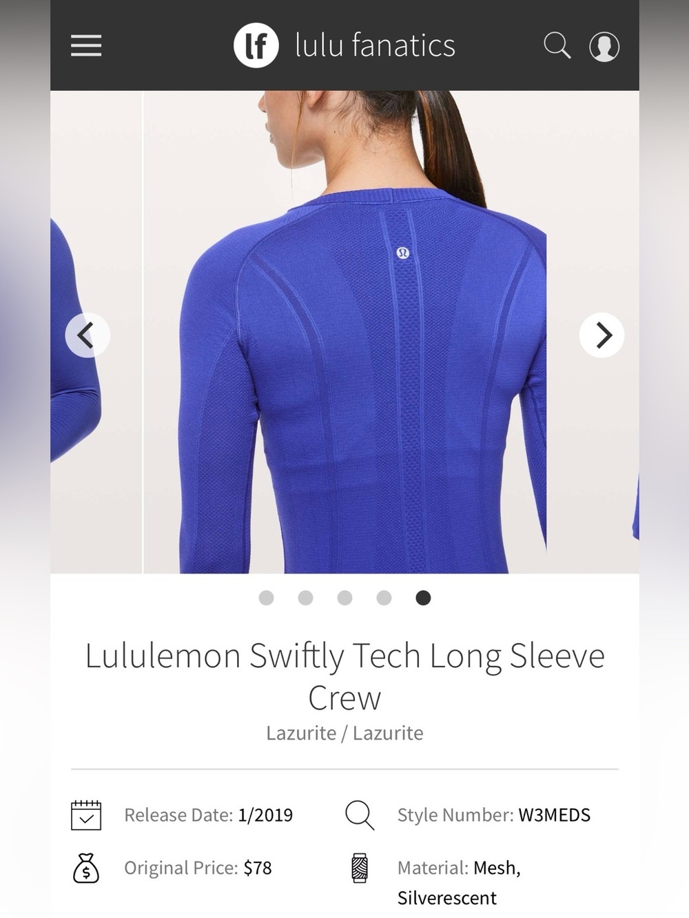 lululemon athletica Swiftly Tech Long Sleeve Crew - Lazurite - Picture 2 of 5